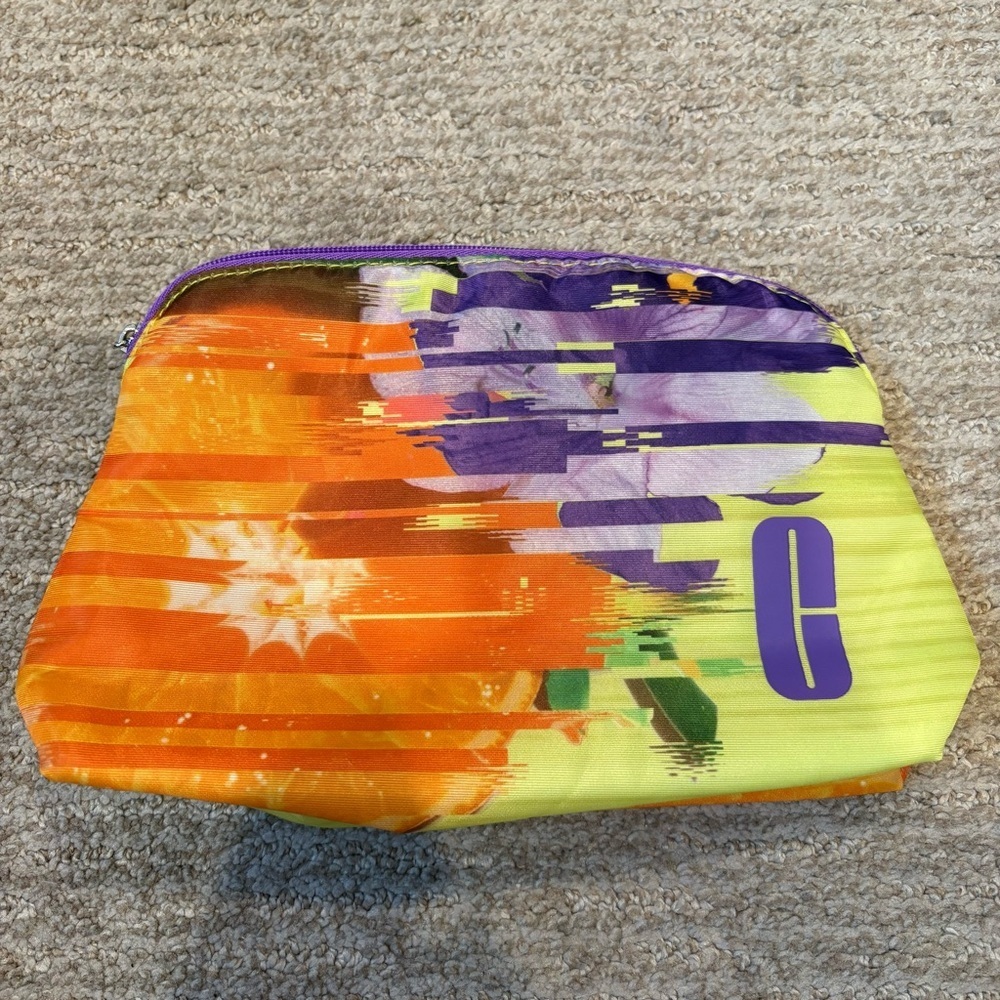 Clinique Green, Orange, and Purple Zip Up Makeup/Cosmetic Bag